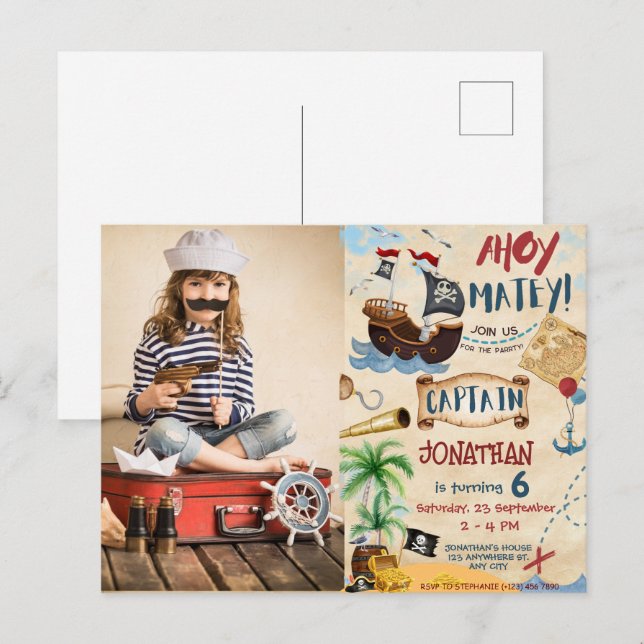 Pirate Birthday Ahoy Pirate Boy Party Postkarte (Vorne/Hinten)