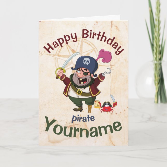 Pirate Birthday Bright Frohe Cartoon Karte (Vorderseite)
