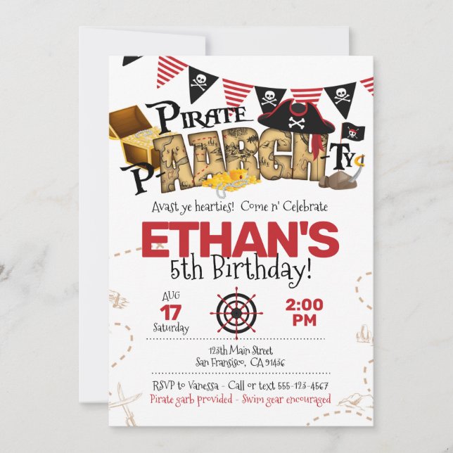 Pirate Birthday Einladung zum Pirate-Party (Vorderseite)