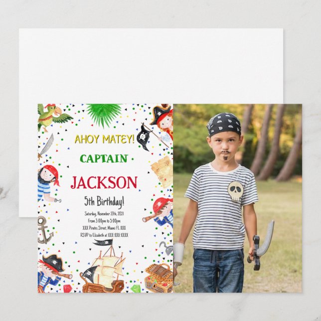 Pirate Birthday Foto Einladung (Vorne/Hinten)