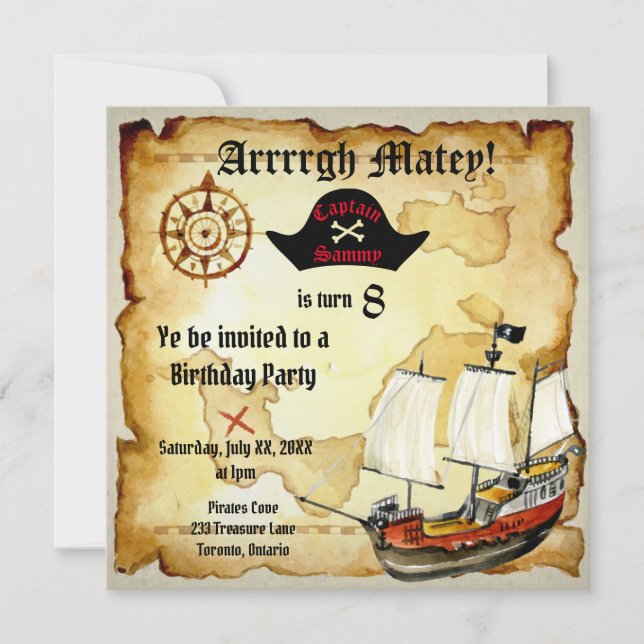Pirate Birthday Parrty ! Einladung (Vorderseite)