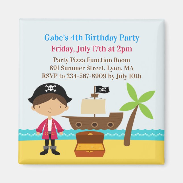 Pirate Birthday Party Kapitän Einladung Magnet (Vorne)