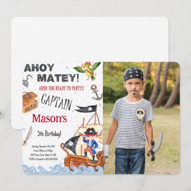 Pirate Birthday Party Photo Invitation (Devant / Derrière)