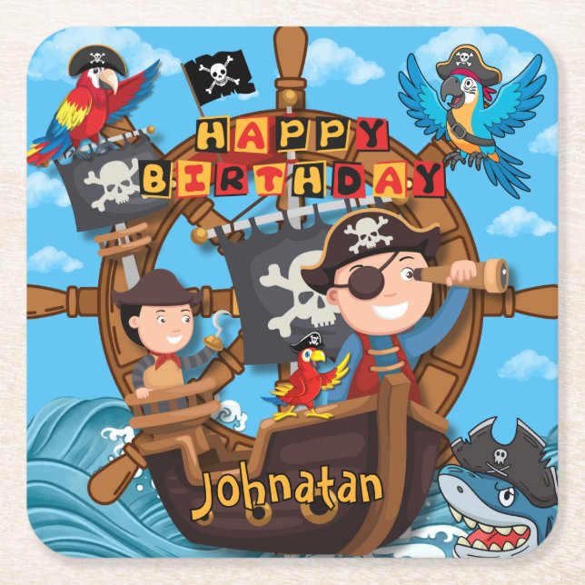 Pirate Birthday Party Rechteckiger Pappuntersetzer (Vorderseite)