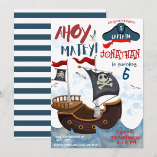 Pirate Birthday Party Watercolor Invitation