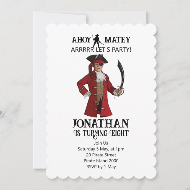 Pirate Birthday Red Boy Thema Einladung (Vorderseite)