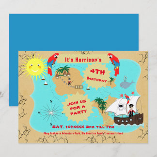 Pirate Birthday Treasure Map Schiff Niedlich Einladung