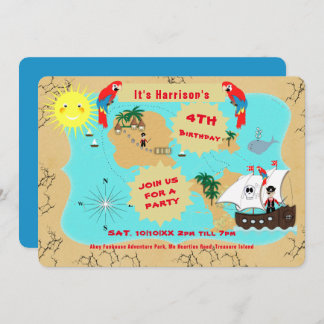 Pirate Birthday Treasure Map Ship Cute Invitation