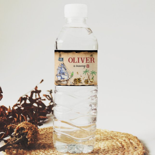 Pirate Birthday Water Flasche Label (Von Creator hochgeladen)