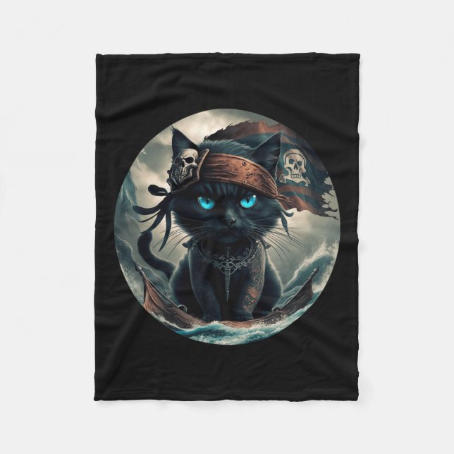 Pirate Black Cat Fleecedecke (Vorderseite)