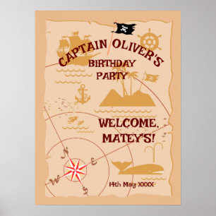 Pirate Boy Treasure Map Spaß Geburtstagsparty Poster