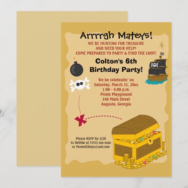 Pirate Boy's Birthday Einladung 12x18 (Vorne/Hinten)