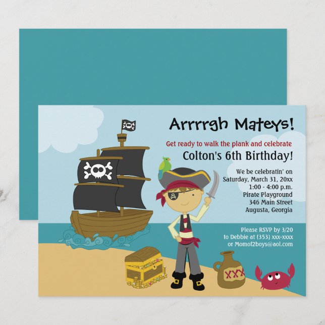 Pirate Boy's Birthday Einladung 12x18 (Vorne/Hinten)