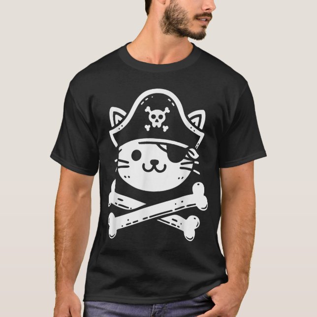 Pirate Cat Crossbones Cat Lover Cats Kitten Eigent T-Shirt (Vorderseite)