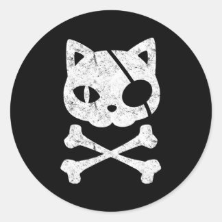 Pirate Cat Kitten Halloween Skull Cross Bones Runder Aufkleber