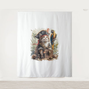 Pirate Cat Treasure Wandteppich