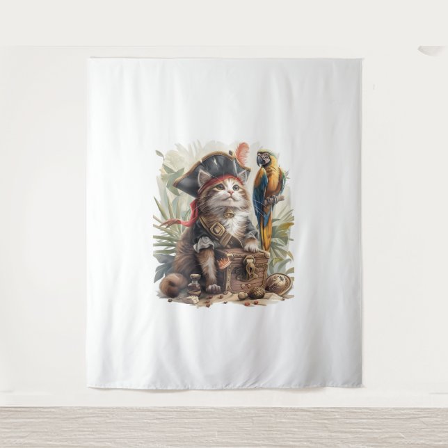 Pirate Cat Treasure Wandteppich (Vorderseite)