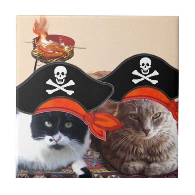 PIRATE CATS, sprechen wie ein Piratentag Fliese (Vorderseite)