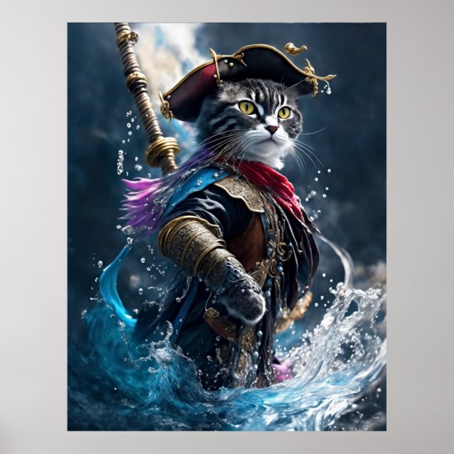 Pirate Cat's Watery Adventure - 8K Fotorealistisch Poster (Vorne)