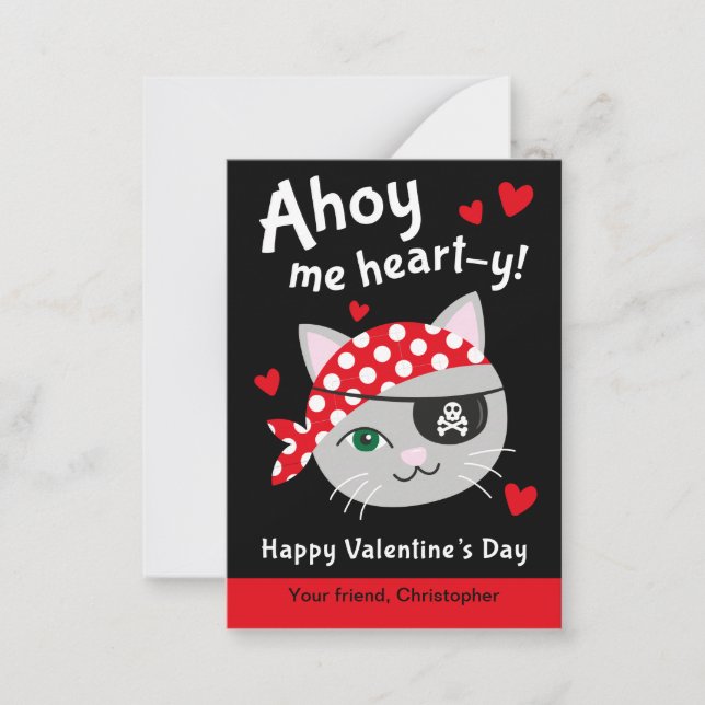 Pirate Chat Classroom Valentine Cartes pour enfant (Devant)