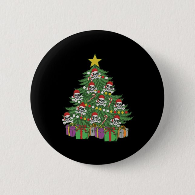 Pirate Christmas Tree Skull Crossbones Button (Vorderseite)