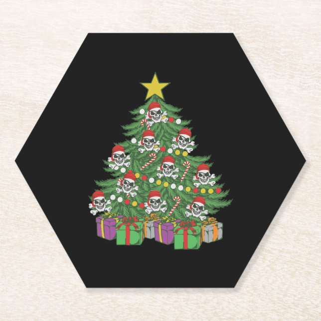 Pirate Christmas Tree Skull Crossbones Untersetzer (Vorderseite)