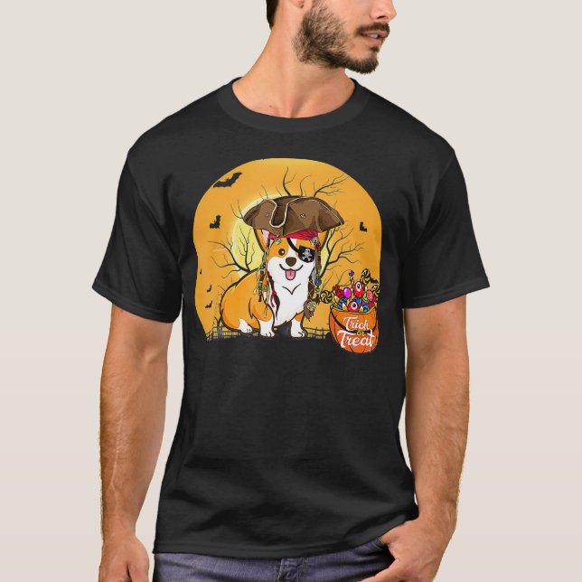 Pirate Corgi Halloween Kostüm T-Shirt (Vorderseite)