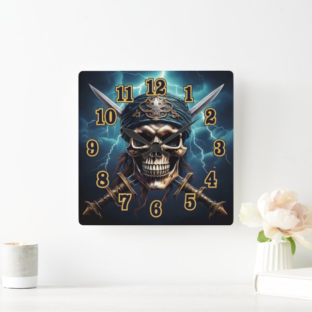 Pirate crâne avec épée horloge murale (Maison)