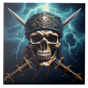 Pirate crâne avec épées carreaux en céramique