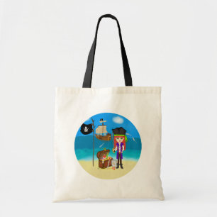 Pirate de fille avec le sac de coffre au trésor