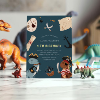 Pirate Dinosaur Party Animals Kindergeburtstag Einladung
