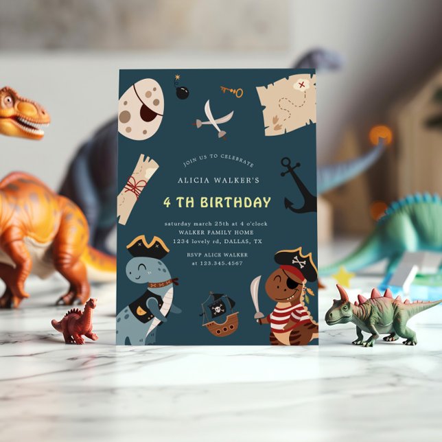 Pirate Dinosaur Party Animals Kindergeburtstag Einladung (Von Creator hochgeladen)