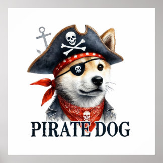 Pirate Dog - Digital Watercolor Poster