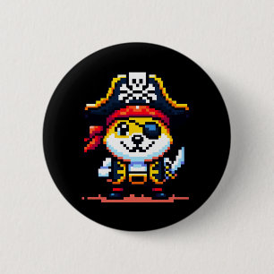 Pirate Dog - Funny Pixel Art Adventure Design Button