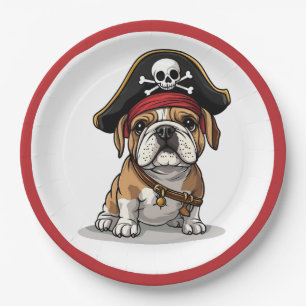 Pirate English Bulldog Skull Crossbones Pappteller