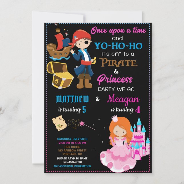 Pirate et Princesse invitation à l'anniversaire De (Devant)