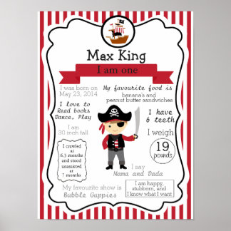 Pirate First Birthday Plakat für einen Jungen