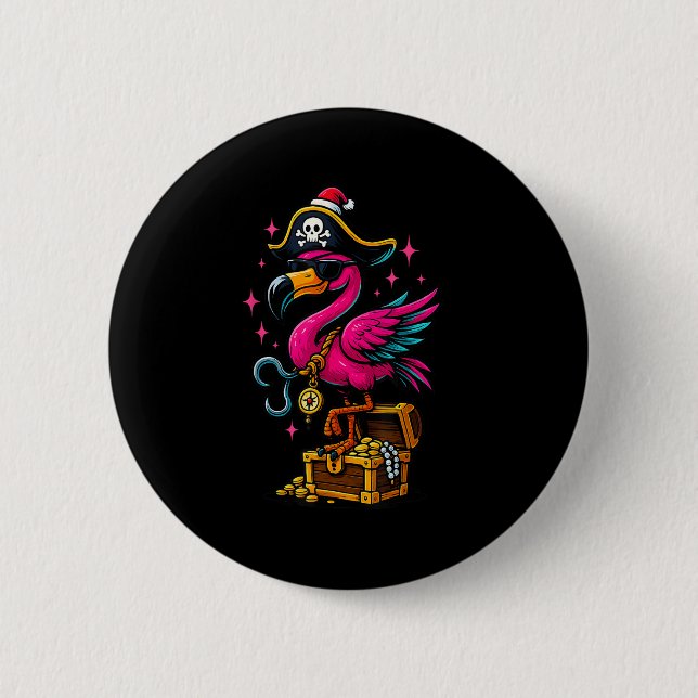 Pirate Flamingo Adventure Map Piratenflagge Hallow Button (Vorderseite)