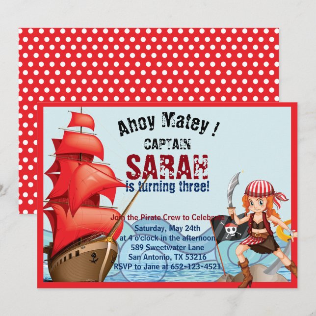 Pirate Girl Birthday Party Einladungs-Boot Einladung (Vorne/Hinten)