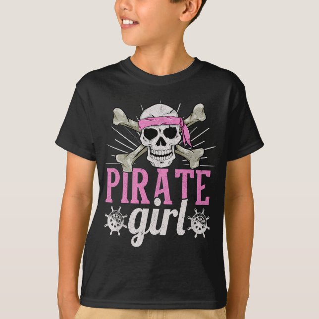 Pirate Girl Caribbean Freebooter Skull Female Pira T-Shirt (Vorderseite)