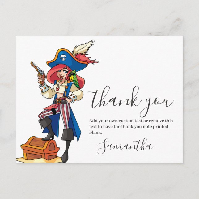 Pirate Girl Danke Postcard Postkarte (Vorderseite)