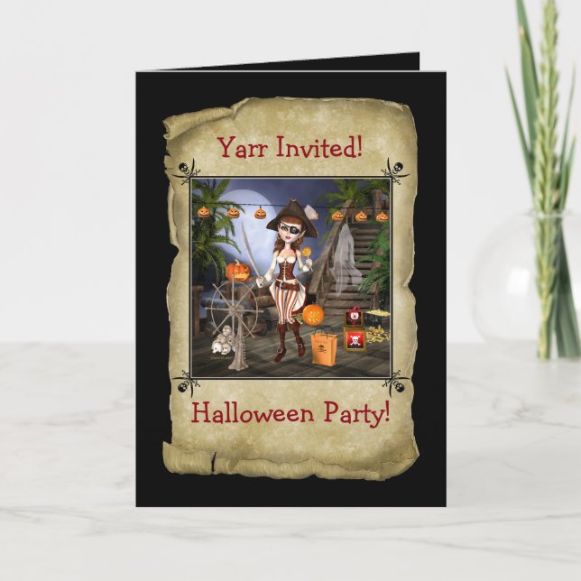 Pirate Girl Halloween Party Invitation (Devant)