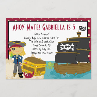 Pirate Girl Treasure Brust Geburtstag Einladung