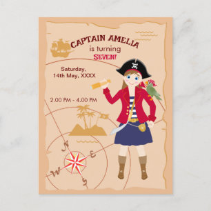 Pirate Girl Treasure Karte Geburtstagsparty