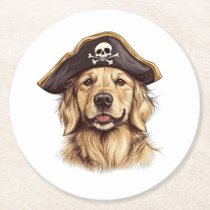 Pirate Golden Retriever Dog Skull Runder Pappuntersetzer