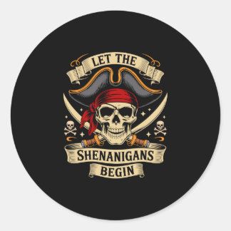 Pirate halloween skull let the pirate shenanigans runder aufkleber