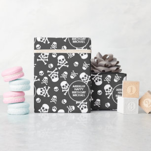 Pirate Happy Birthday Black and White Geschenkpapier