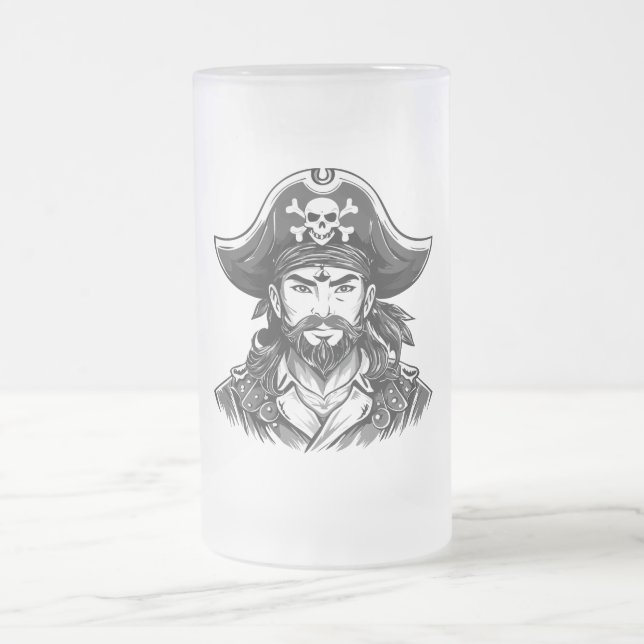 Pirate head with hat sailor and Eye Patch and Bear Mattglas Bierglas (Mittel)