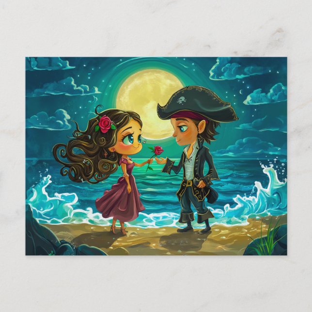 Pirate heiratet seine Brille am Strand Postkarte (Vorderseite)