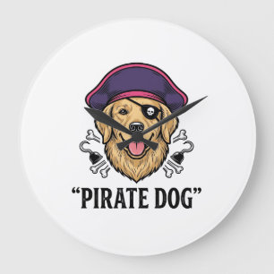 Pirate-Hund-Vintage-Stickerei-Shirt-Design_1 Große Wanduhr
